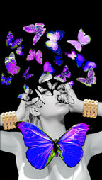 Collage of a woman's face with colorful butterflies on a black background
Butterfly Effect by Alexander Nicholas – conceptual photographic artwork exploring transformation, personal growth, and the profound impact of small actions through symbolic butterfly imagery.